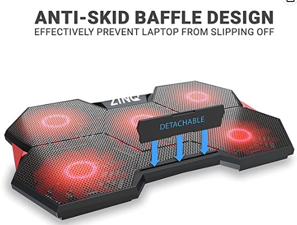 Zinq Five Fan Cooling Pad and Laptop Stand with Dual Height Adjustment and Dual USB Port Extension
