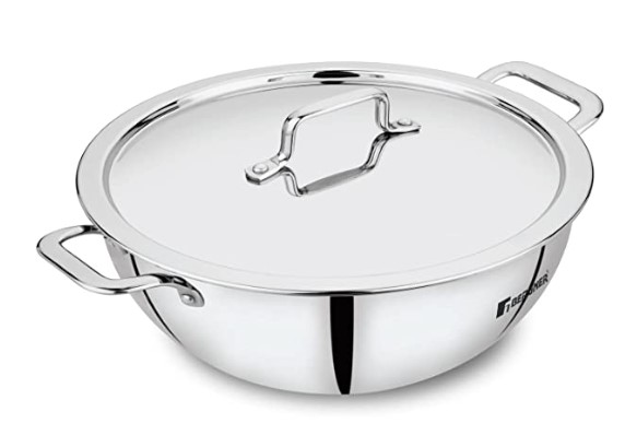 Bergner TriPro Tri-ply Stainless Steel Kadhai with Stainless Steel Lid 24 cm, 3.1 Liter