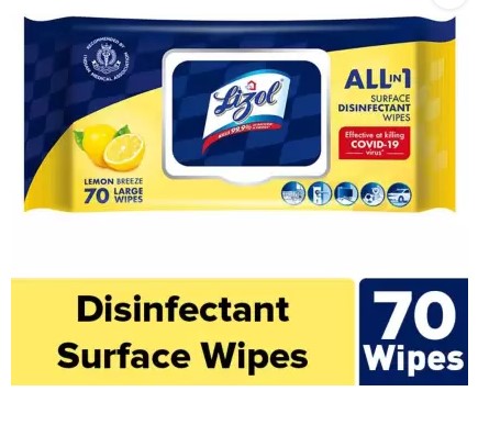 LIZOL Disinfectant & Cleaning Multi-Surface Wipes with Moisture Lock Lid (70 Wipes)