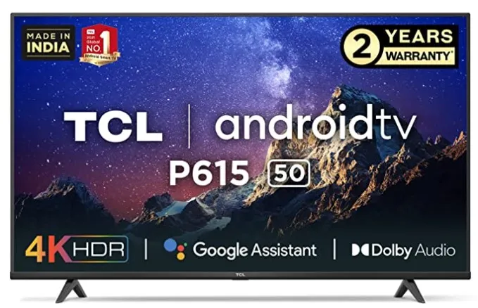 TCL 126 cm (50 inches) 4K Ultra HD Certified Android Smart LED TV 50P615 (Black)