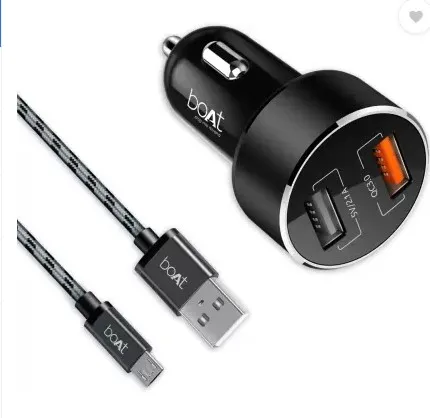 boAt 3 Amp Qualcomm 3.0 Turbo Car Charger  (Black, With USB Cable)