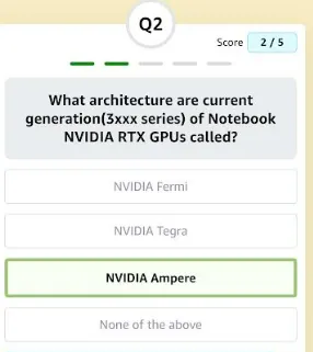 Amazon funzone quiz NVIDIA answer 2 today