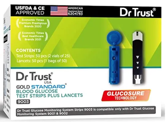 Dr Trust USA Gold Standard Blood Glucose Test Strips Plus Lancets   50 Strips (Black)