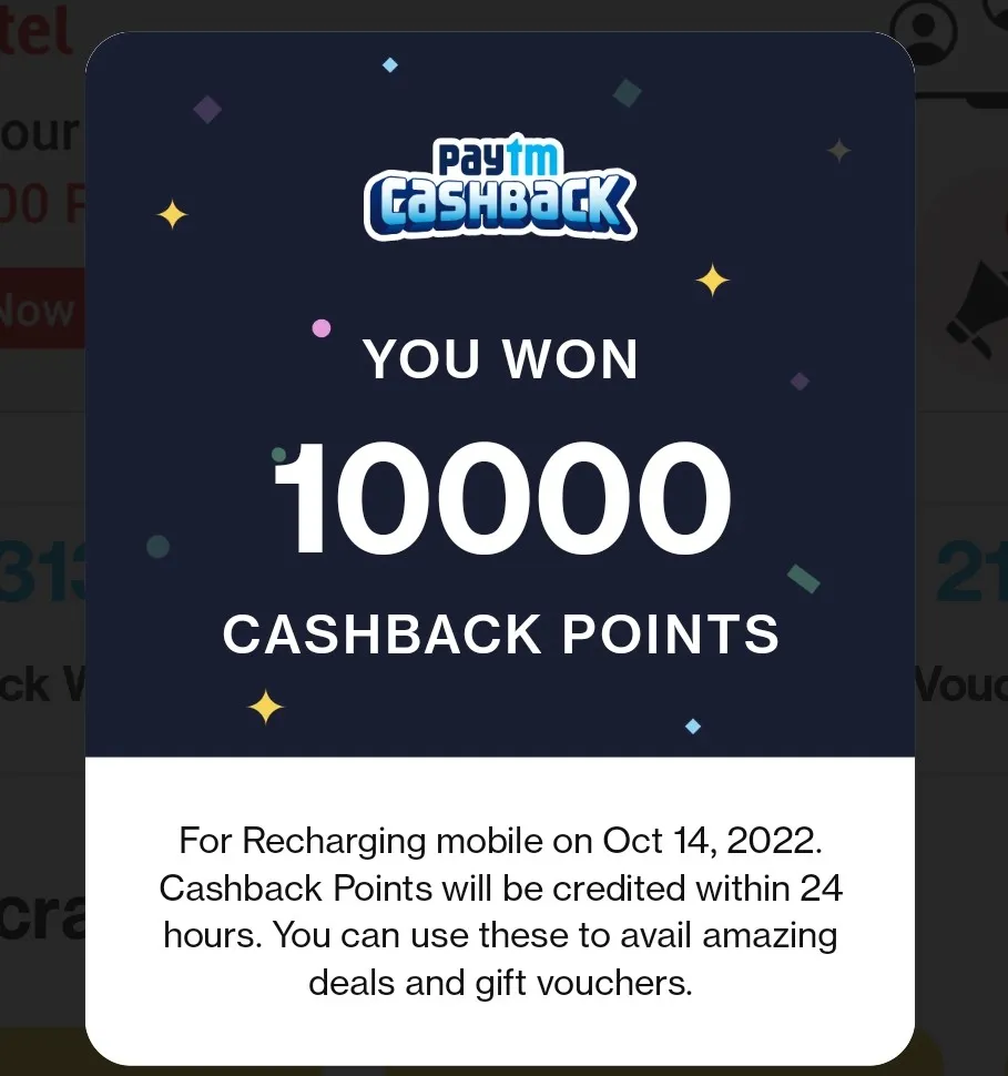 Paytm get 10000 cashback points on Rs 99 recharge or more