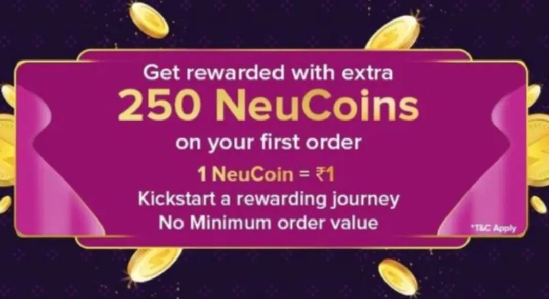 Neucoins 250 free on first order on Tataneu app
