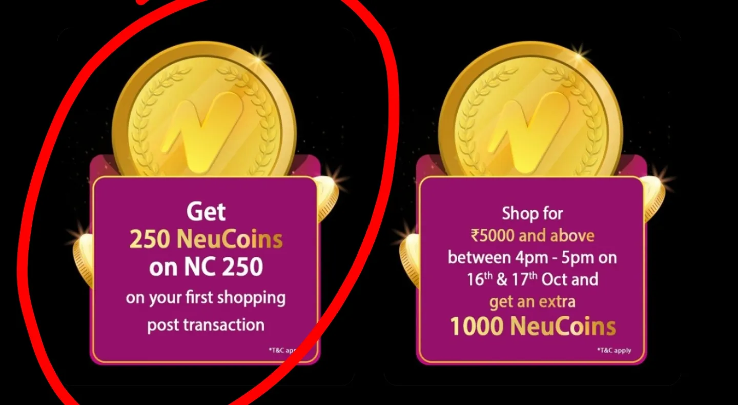 Tataneu app banner of 250 neucoins offer