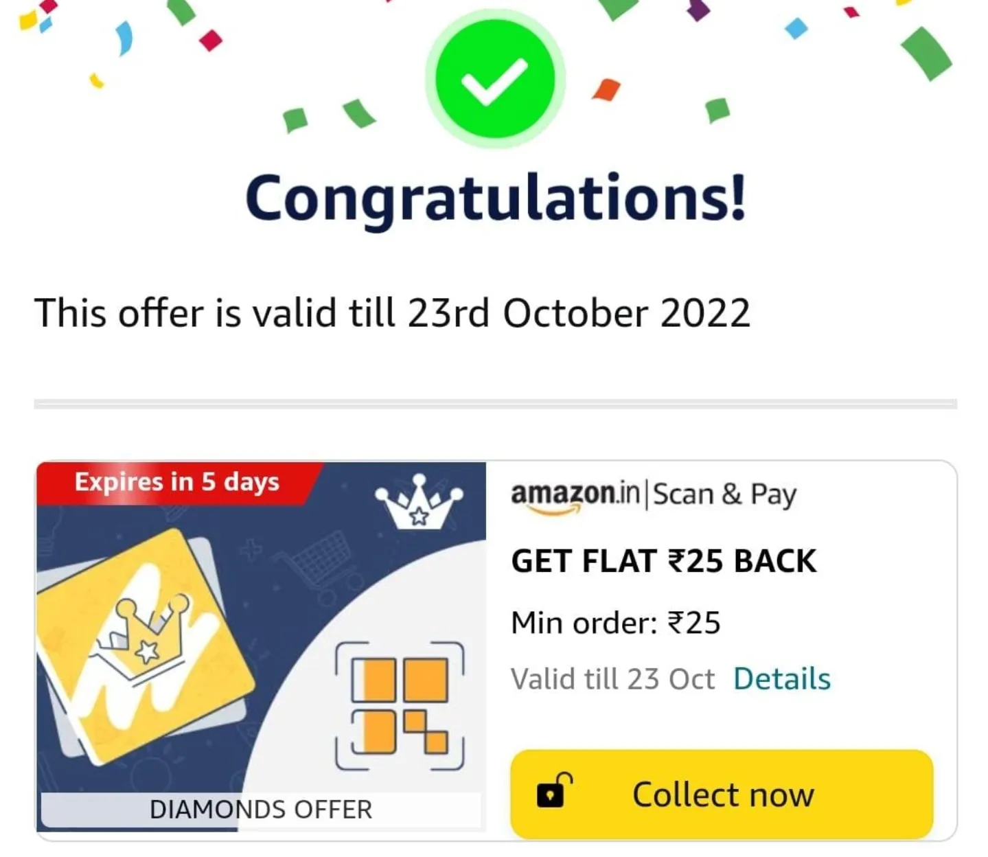Amazon spend 50 diamonds get 25 on 25 scan and pay