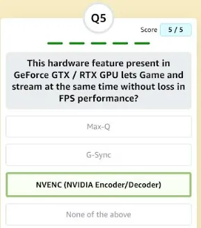 answers added amazon nvidia quiz win Rs 10000 question 5