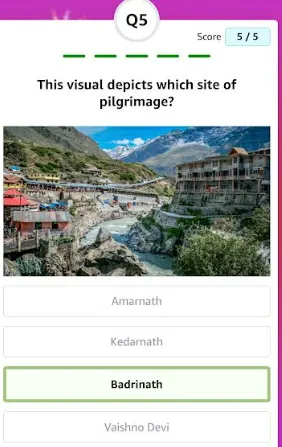 question 5 answer which pilgrimage answer win Rs 1000 pay balance