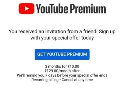 youtube premium dealnloot Rs 10