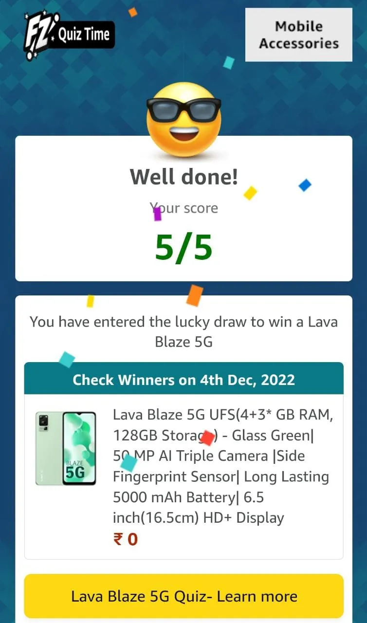 amazon lava blaze 5g quiz 1