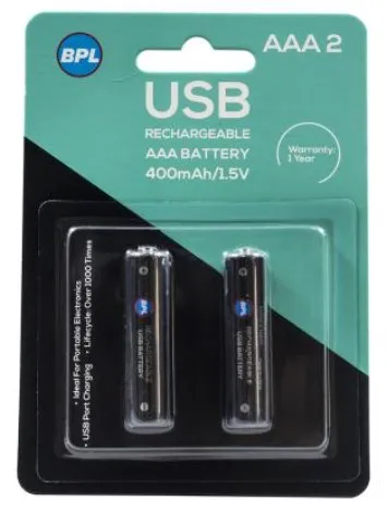 BPL BRB302 USB Rechargeable AAA Cell, Black