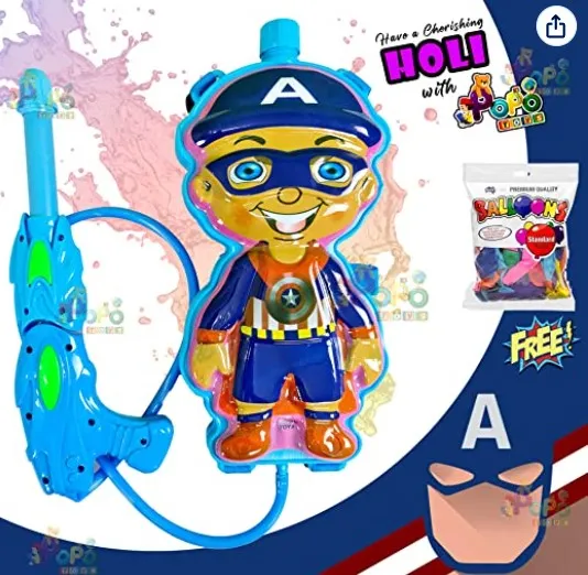 PoPo Toys Holi Pressure Pichkari with Baby Avengers Bag Tank   3 LTR with 100 Free Balloons