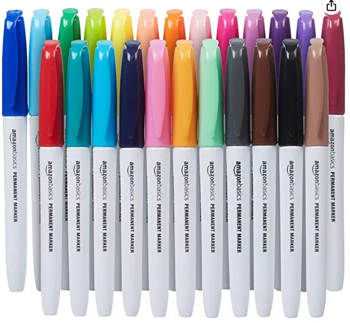 Amazon Basics Fine Permanent Markers, Assorted Colours, Pack of 24