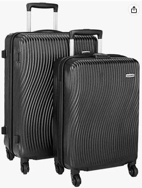 Amazon Brand – Solimo Ripple Hardside Trolley, Black, Set of 2