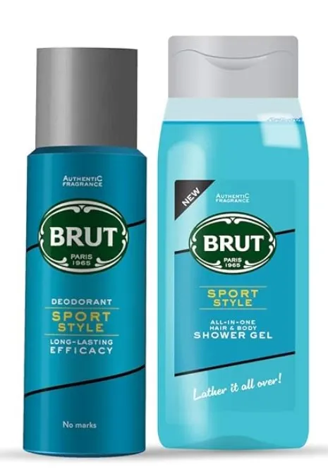 Brut Sport Style Deodorant, 200ml + Sport Style All In One Hair & Body Shower Gel For Men, 500ml