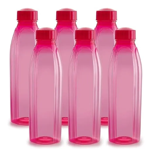 Cello Crystal PET Bottle Set, 1 Litre, Set of 6, Pink